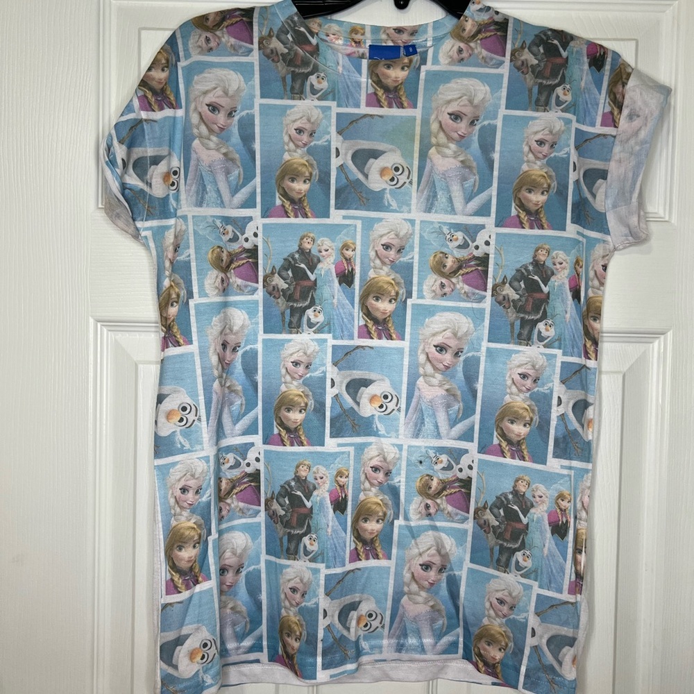 Disney Frozen Character Collage T-Shirt - Light Blue